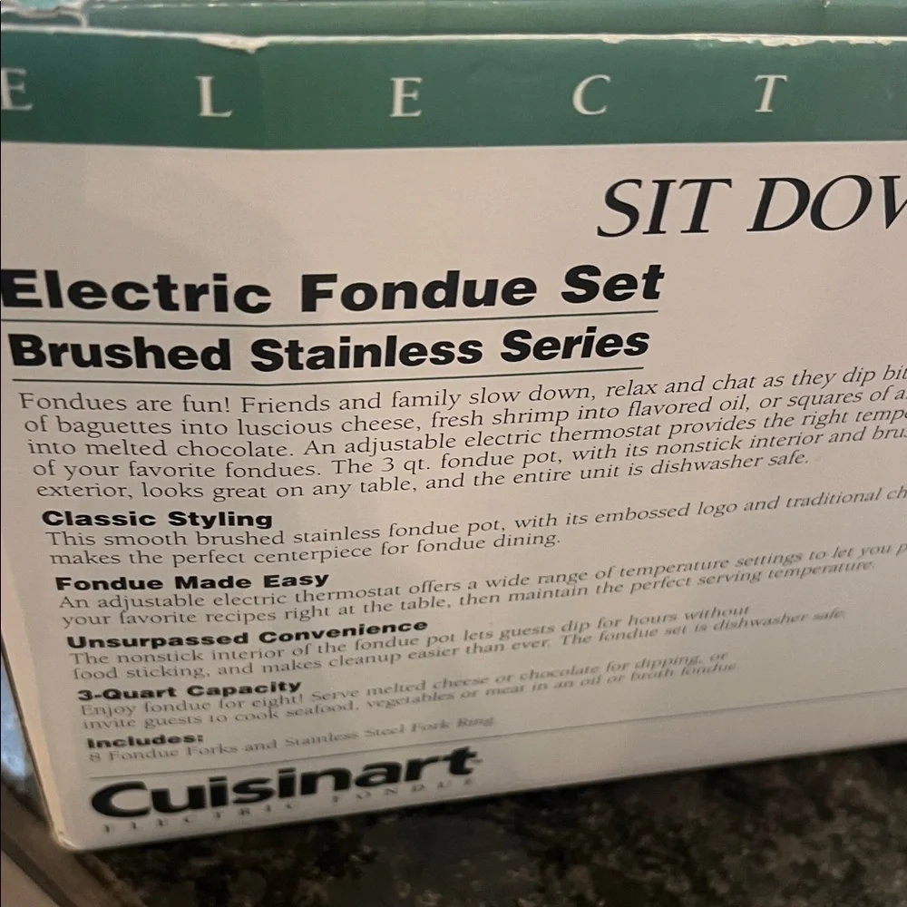 Cuisinart Stainless Steel Electric Fondue Set with Colorful Forks.  Like new